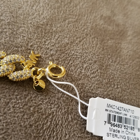 Michael Kors Linked Statement Bracelet Gold Tone Sterling Silver Pave CZ NWT - Picture 7 of 16